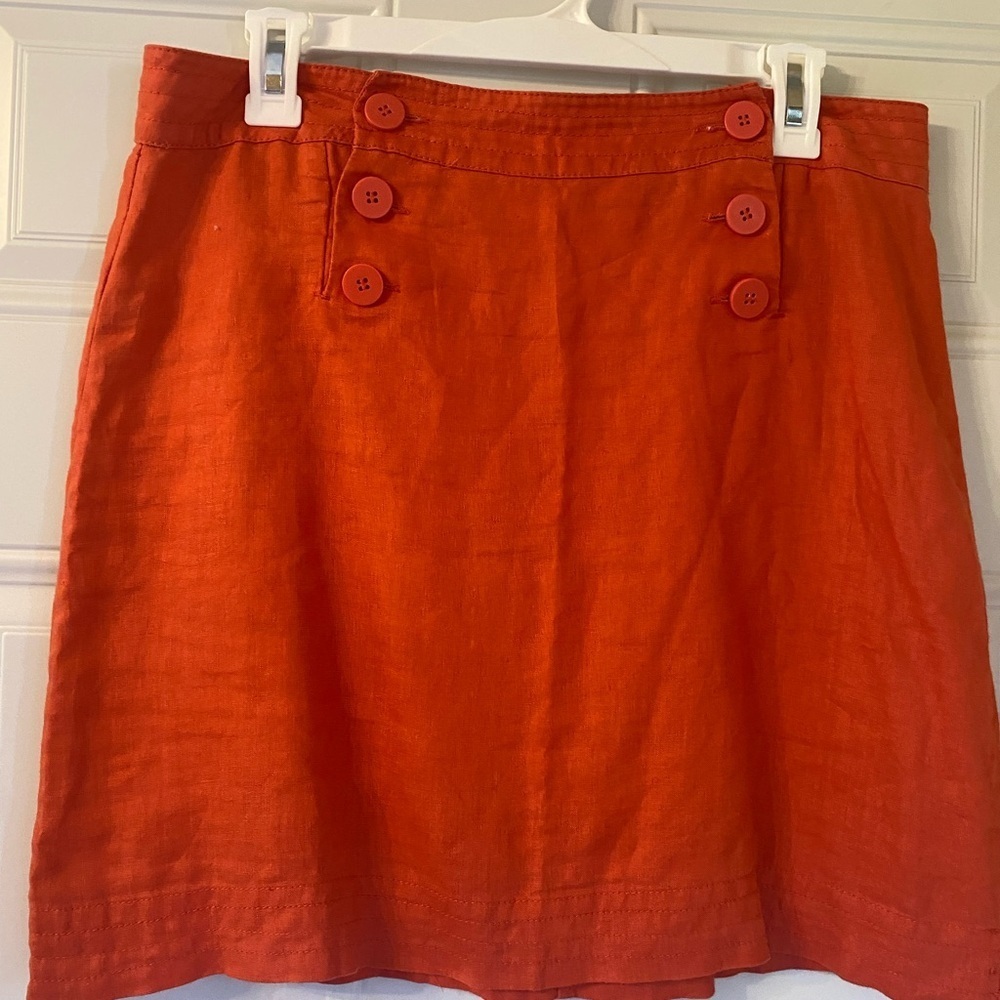 Max Studio 100% Linen Mini Skirt Sz 6 Poppy Nautical Button Front A-Line